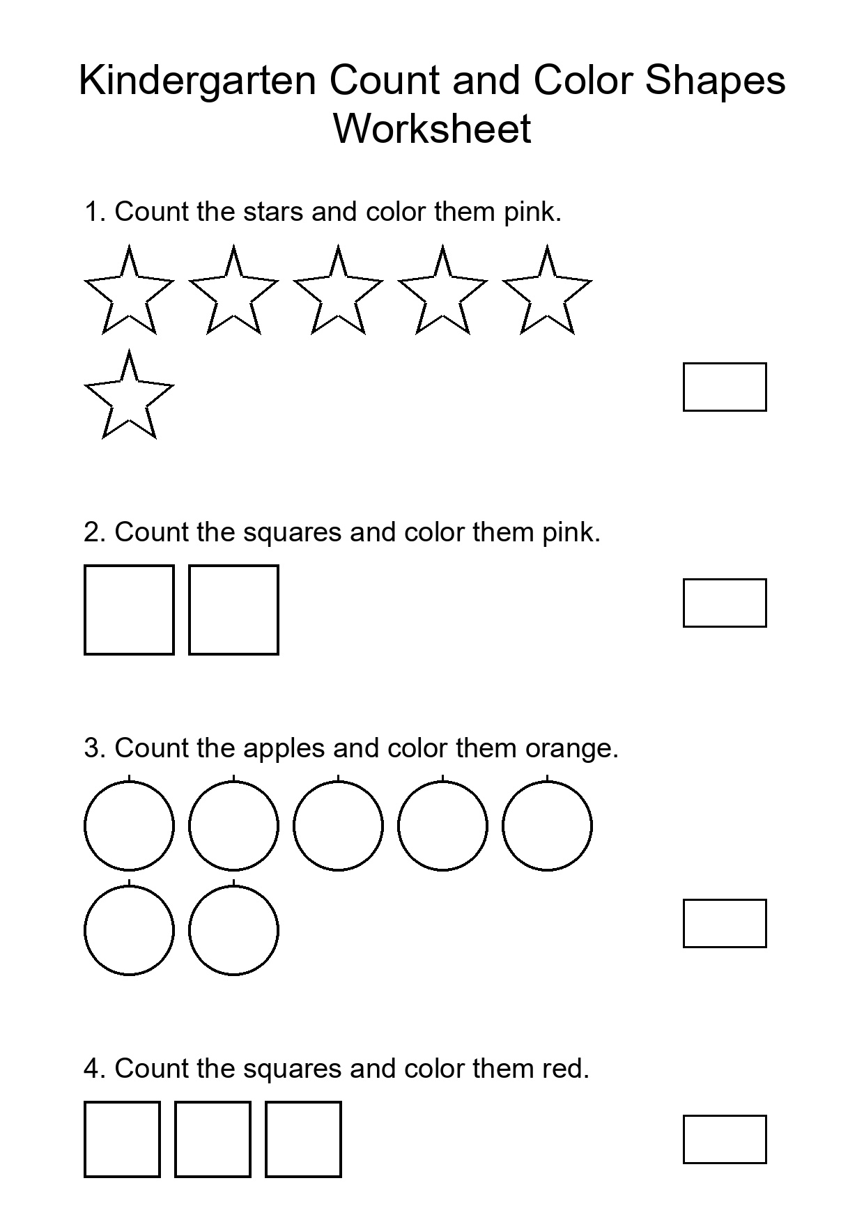 Kindergarten Count and Color Shapes Worksheet