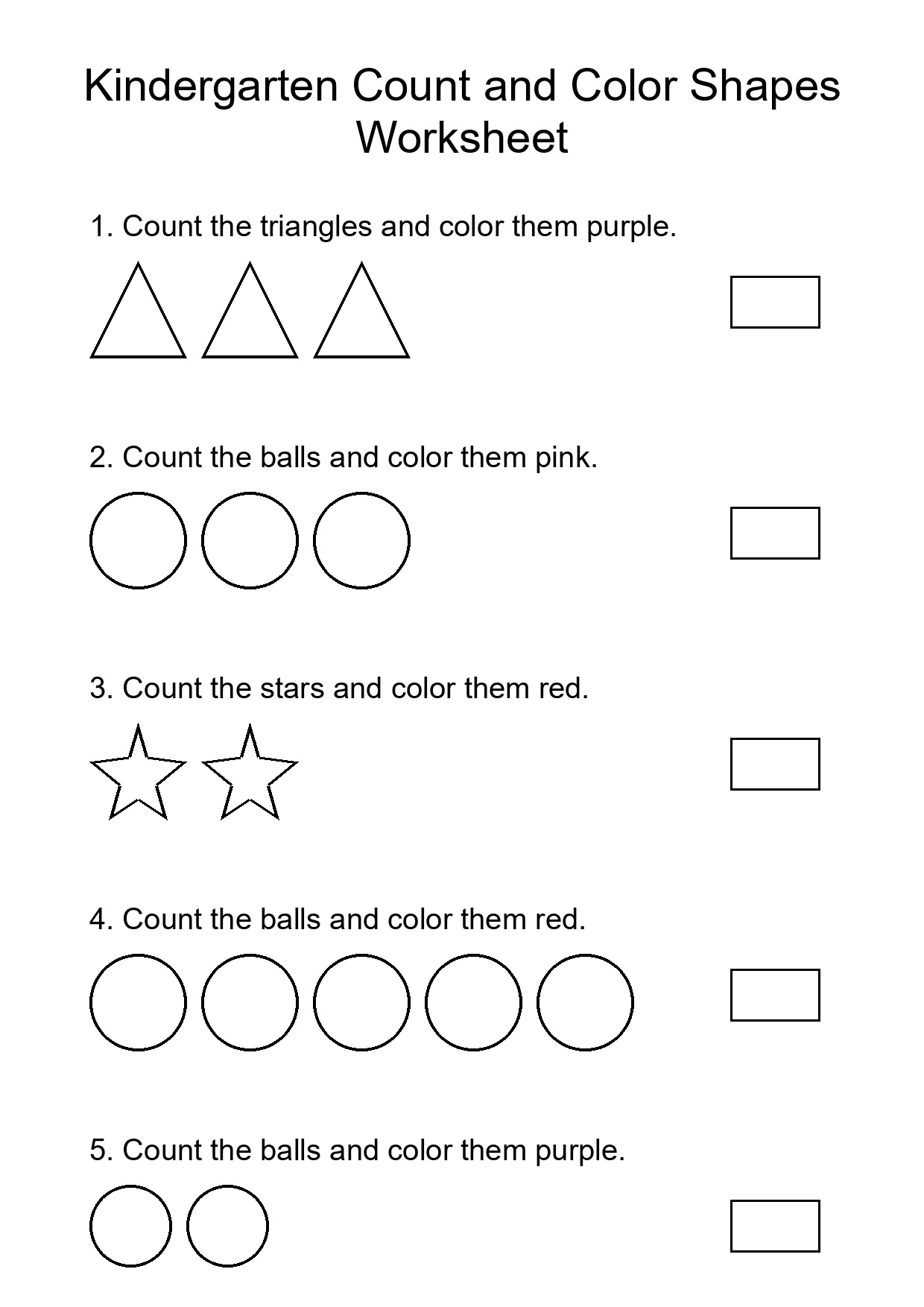 Kindergarten Count and Color Shapes Worksheet