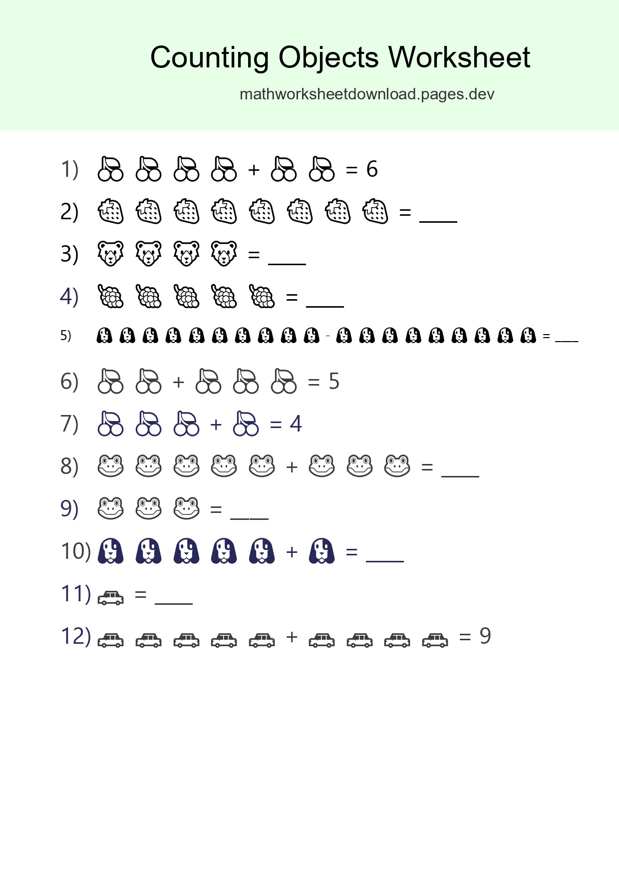 Learn Counting With Pictures Worksheet (Kindergarten) - Part 173