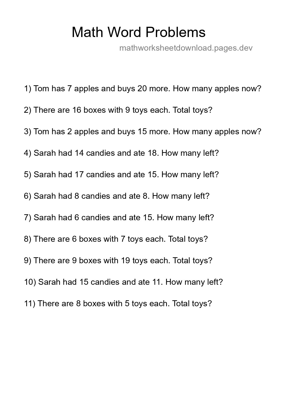 Math Word Problem Worksheet