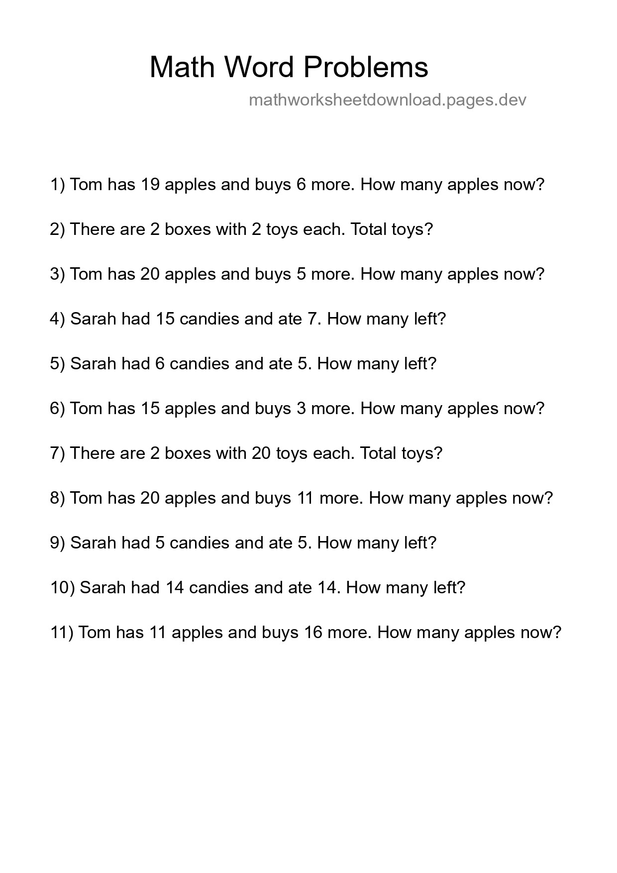 Math Word Problem Worksheet