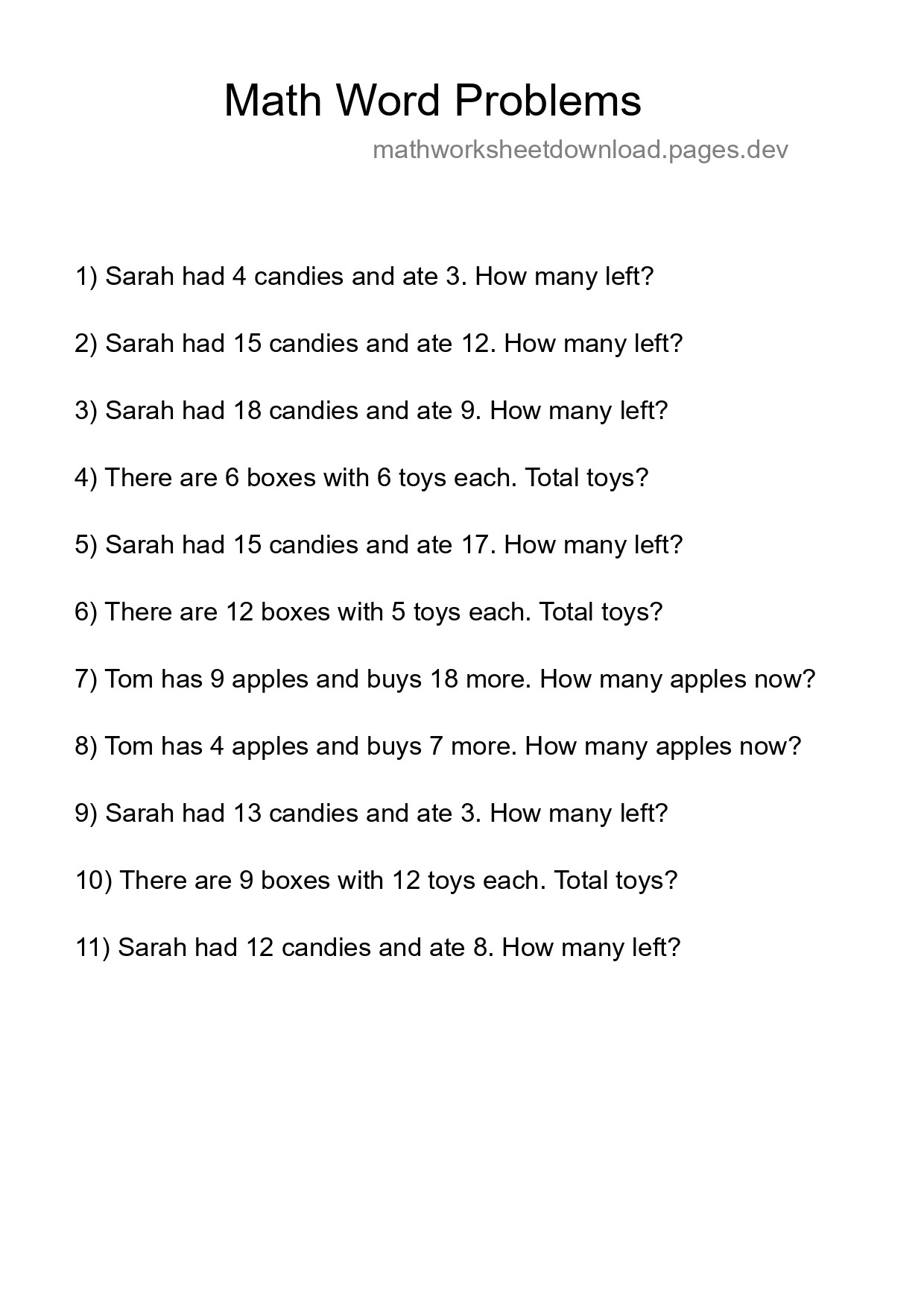 Math Word Problem Worksheet