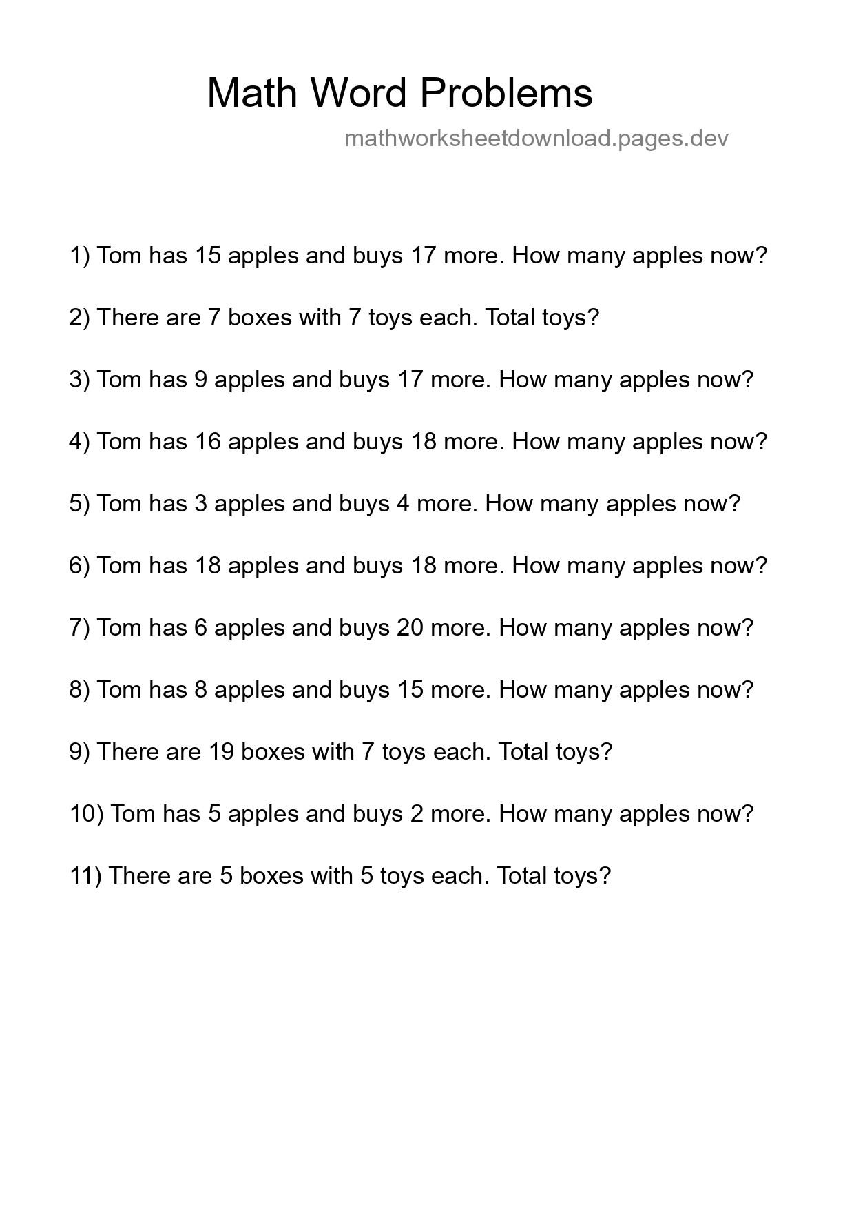 Math Word Problem Worksheet