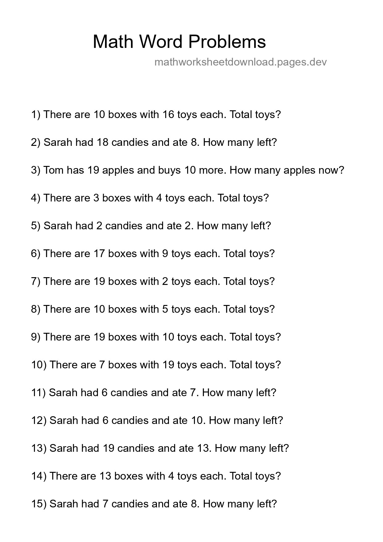 Math Word Problem Worksheet