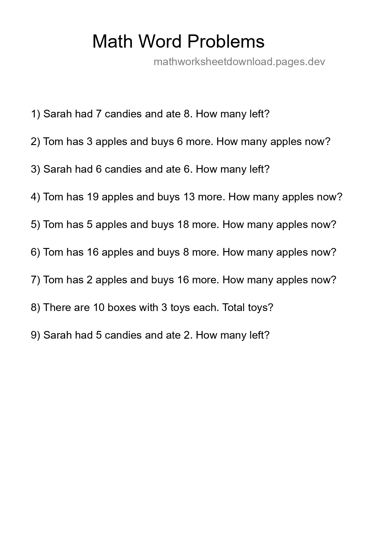 Math Word Problem Worksheet