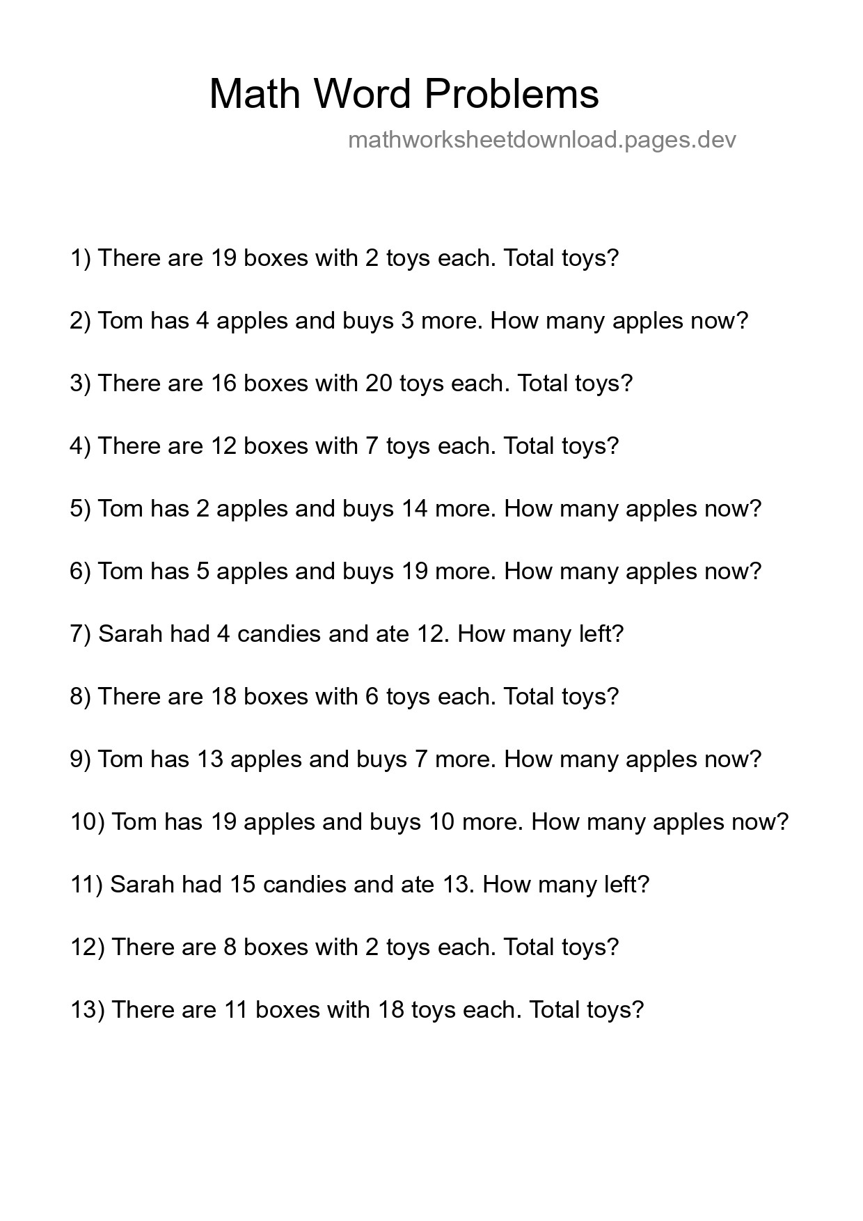 Math Word Problem Worksheet
