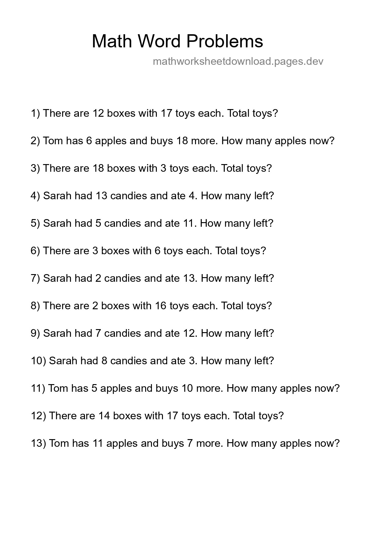 Math Word Problem Worksheet