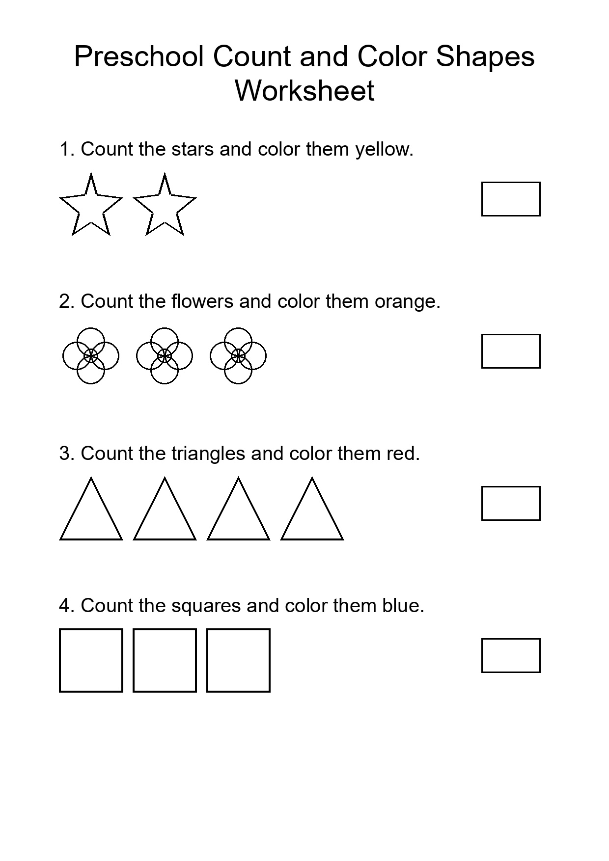 Preschool Count and Color Shapes Worksheet