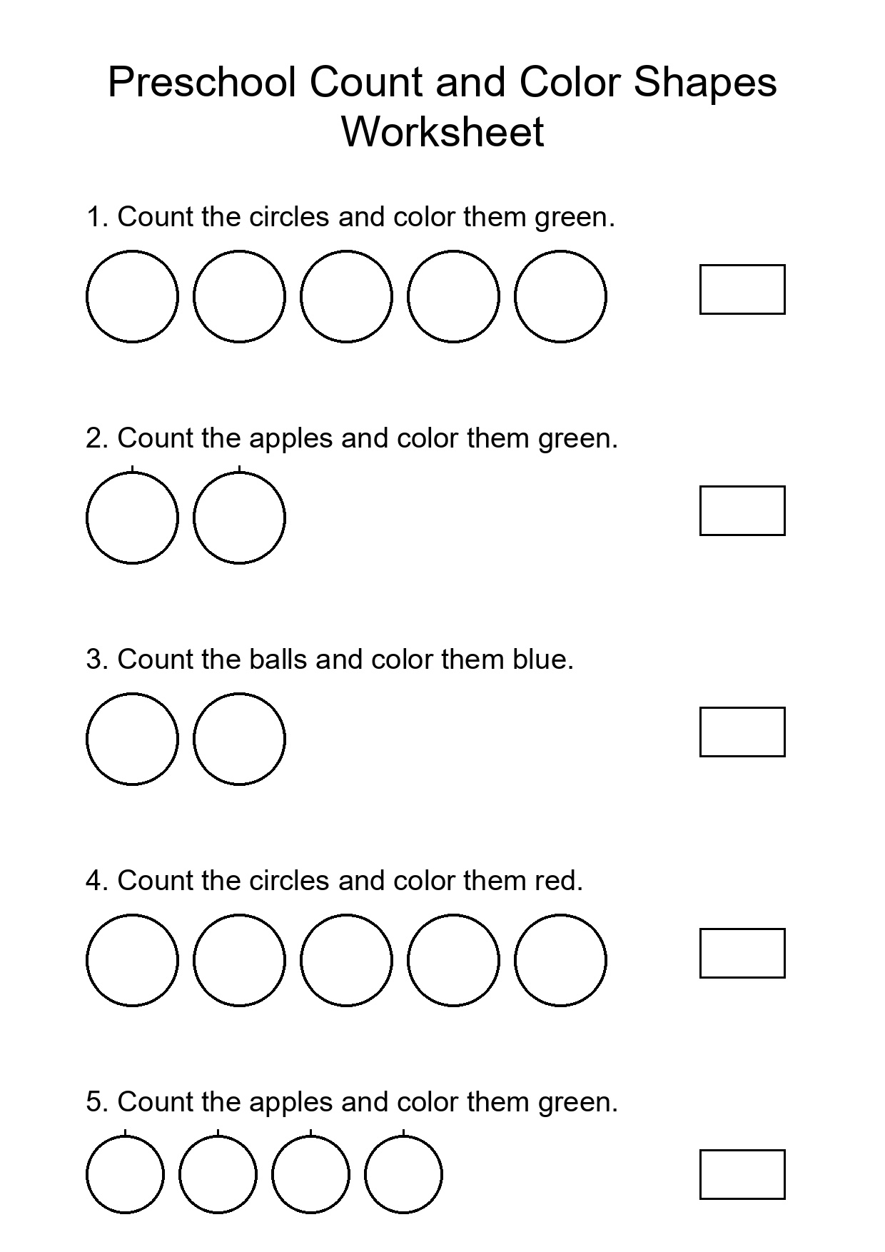 Preschool Count and Color Shapes Worksheet