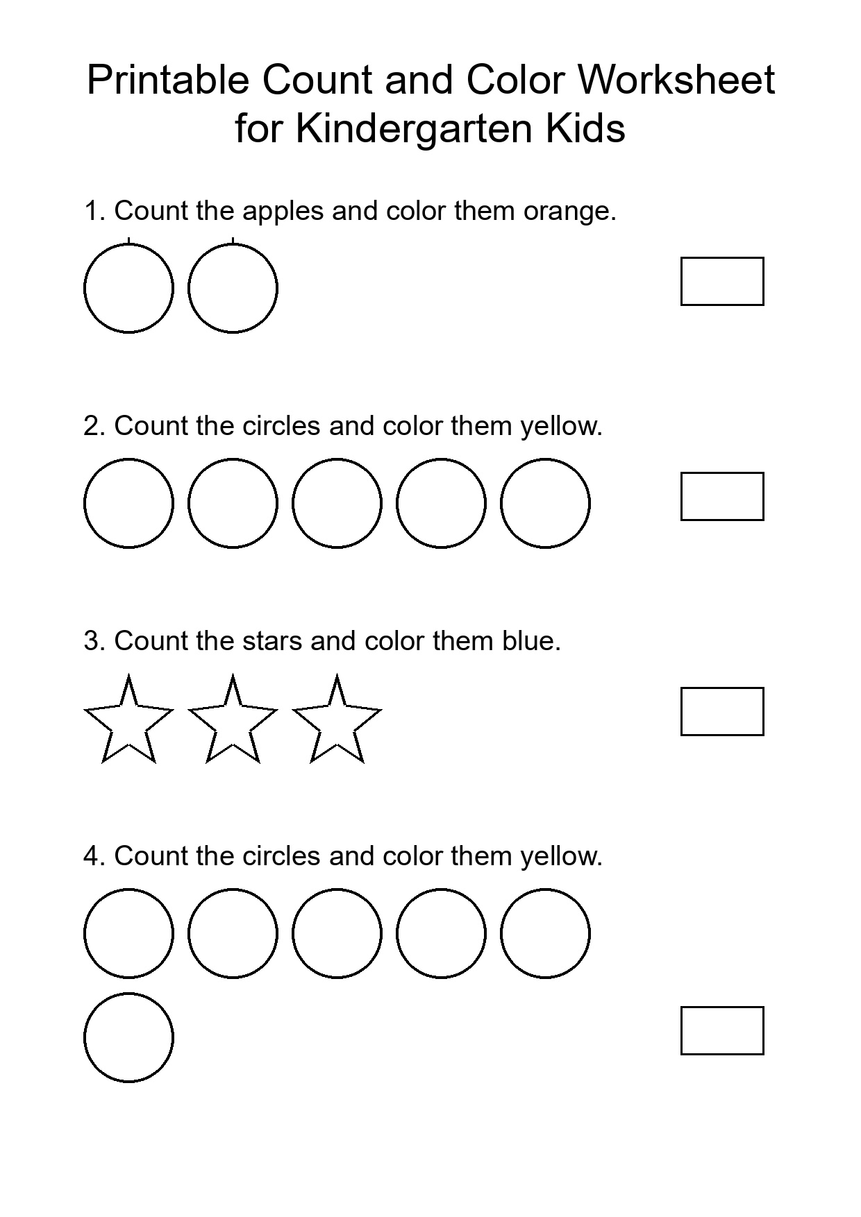 Printable Count and Color Worksheet for Kindergarten Kids