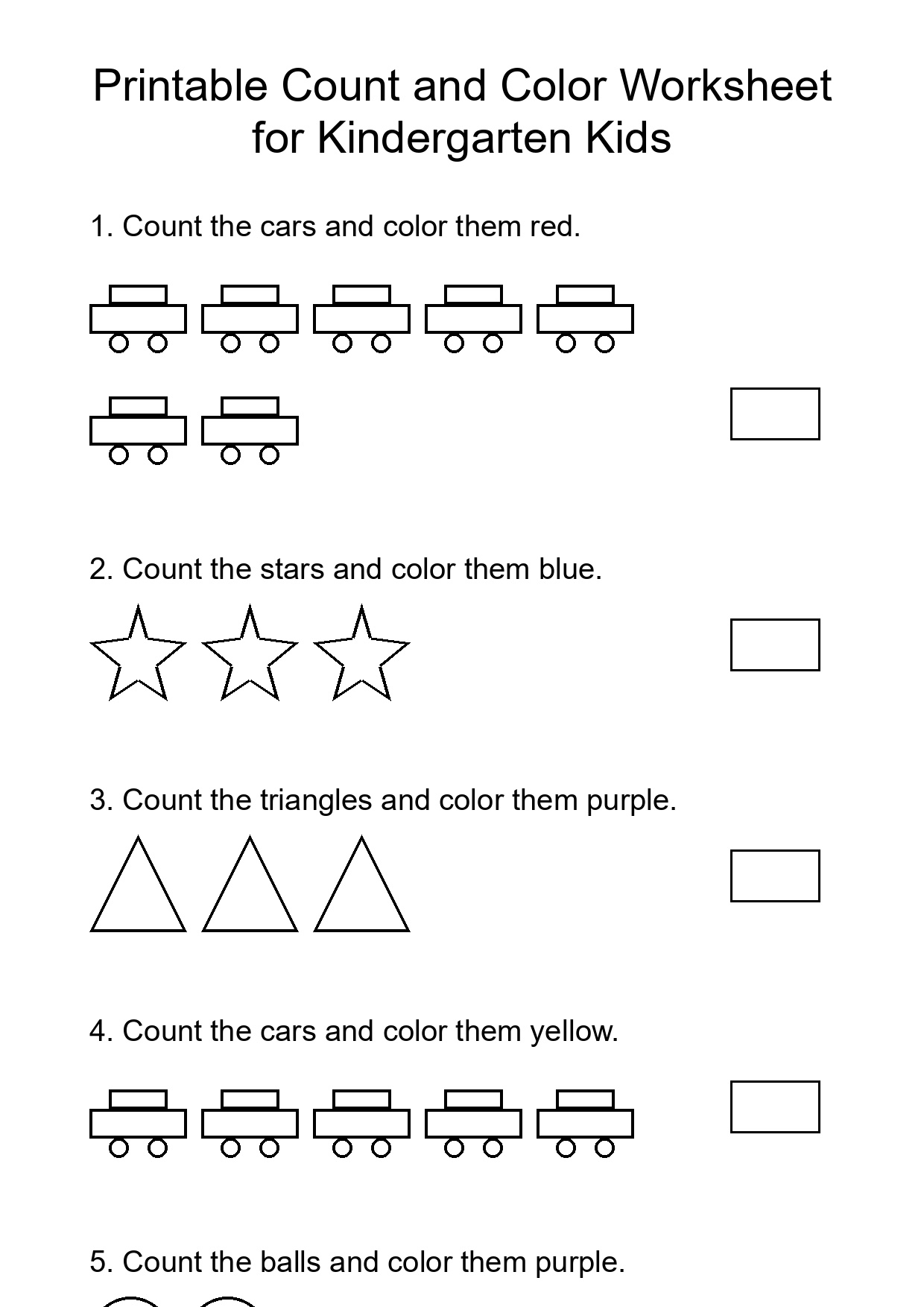 Printable Count and Color Worksheet for Kindergarten Kids