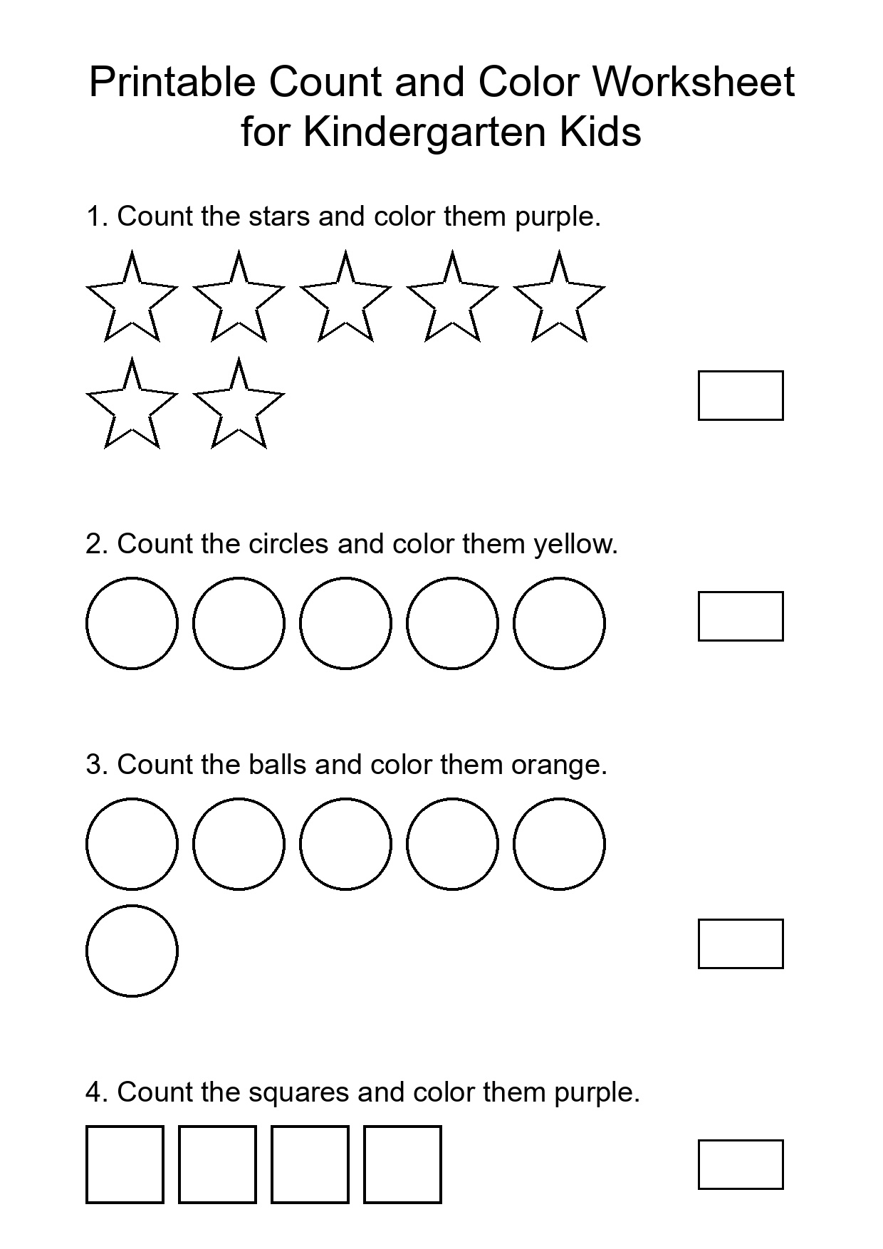 Printable Count and Color Worksheet for Kindergarten Kids