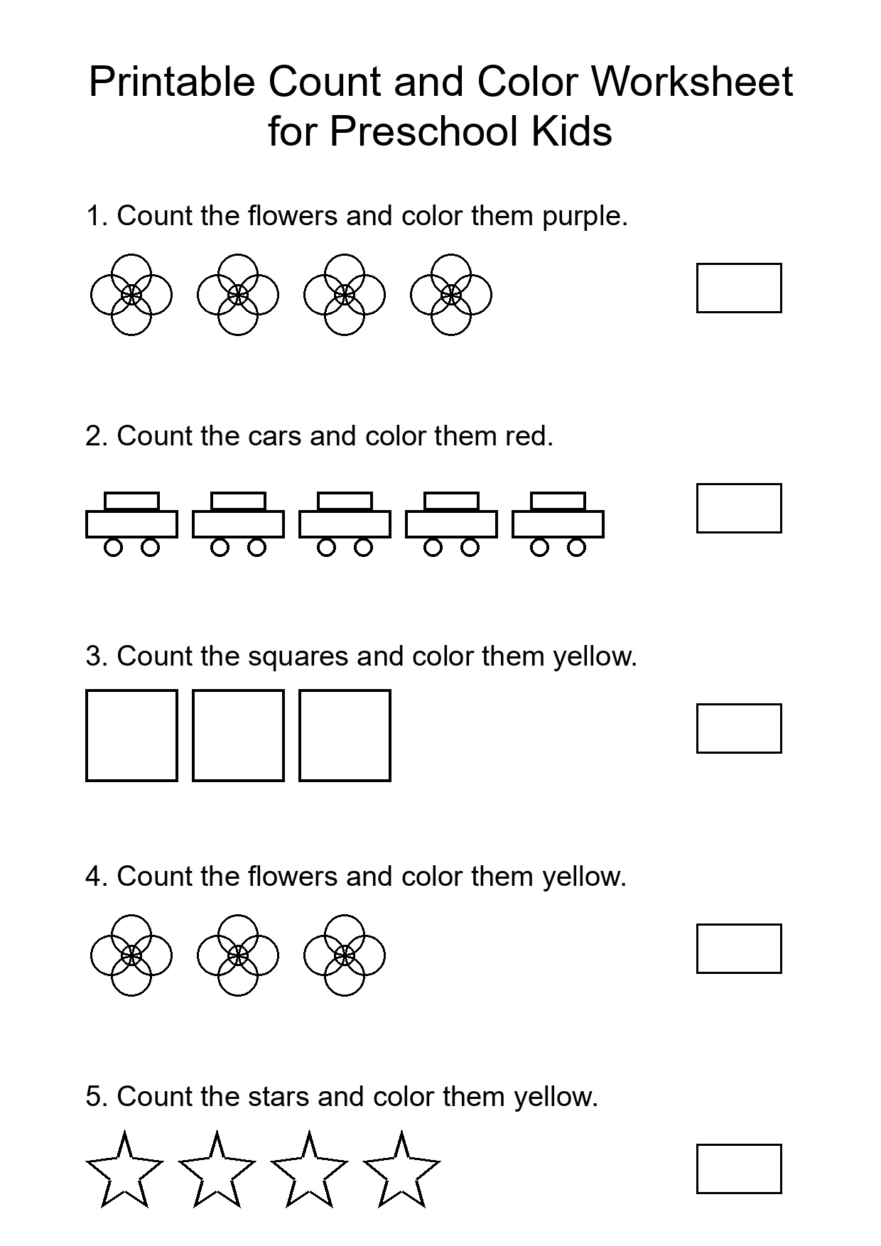 Printable Count and Color Worksheet for Preschool Kids