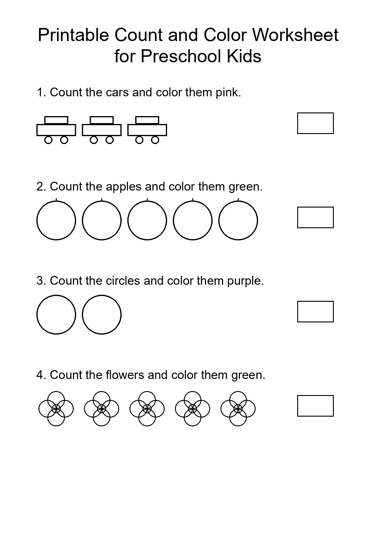 Printable Count and Color Worksheet for Preschool Kids