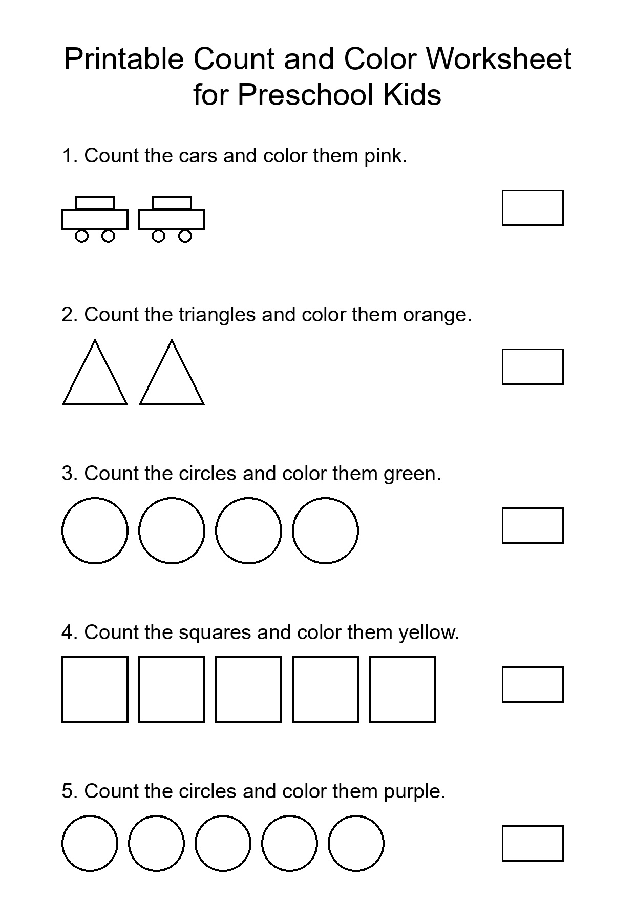 Printable Count and Color Worksheet for Preschool Kids