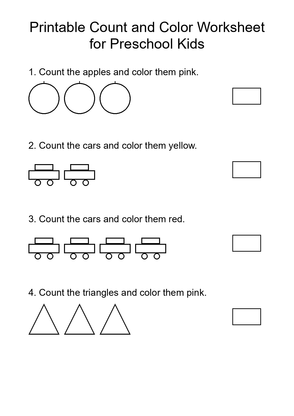 Printable Count and Color Worksheet for Preschool Kids