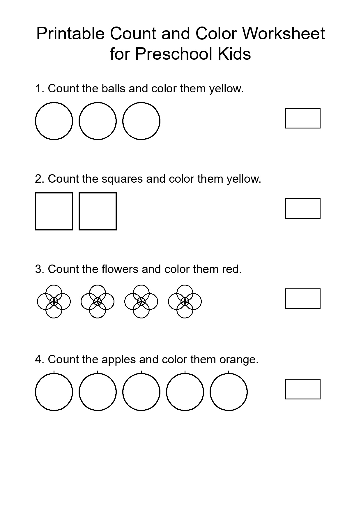 Printable Count and Color Worksheet for Preschool Kids