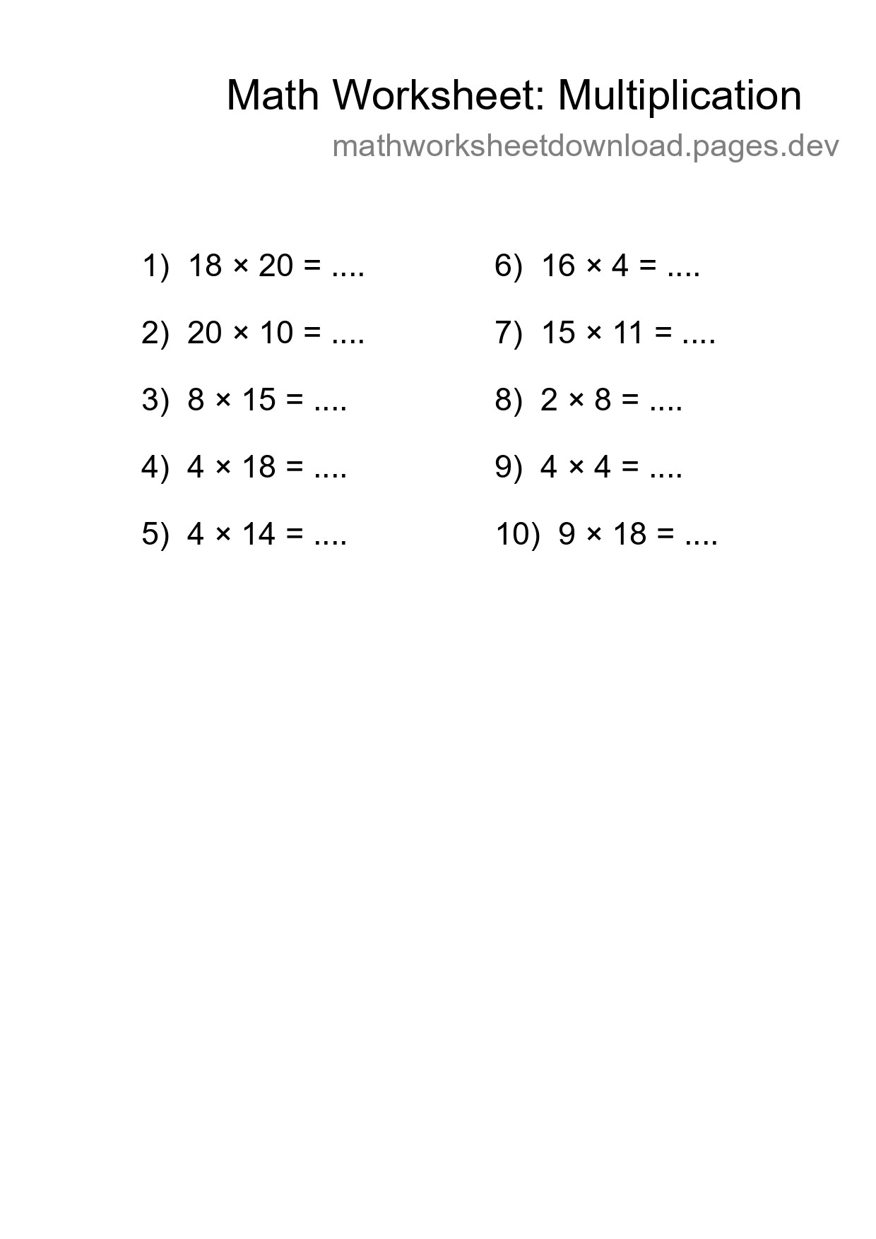 Printable Free 10 Multiplication Math Worksheet For Grade 2 - Part 67