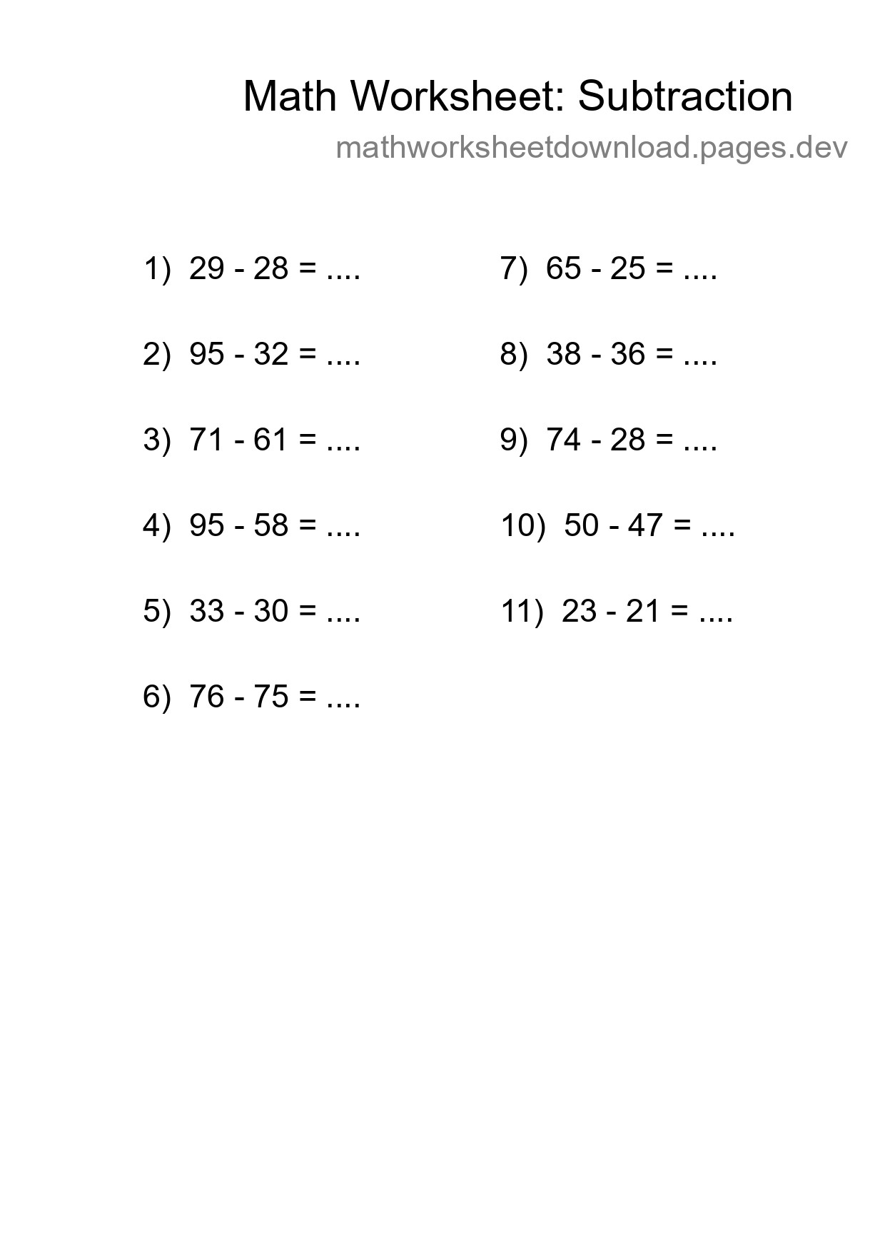 Printable Free 11 Subtraction Math Worksheet For Grade 3 - Part 278