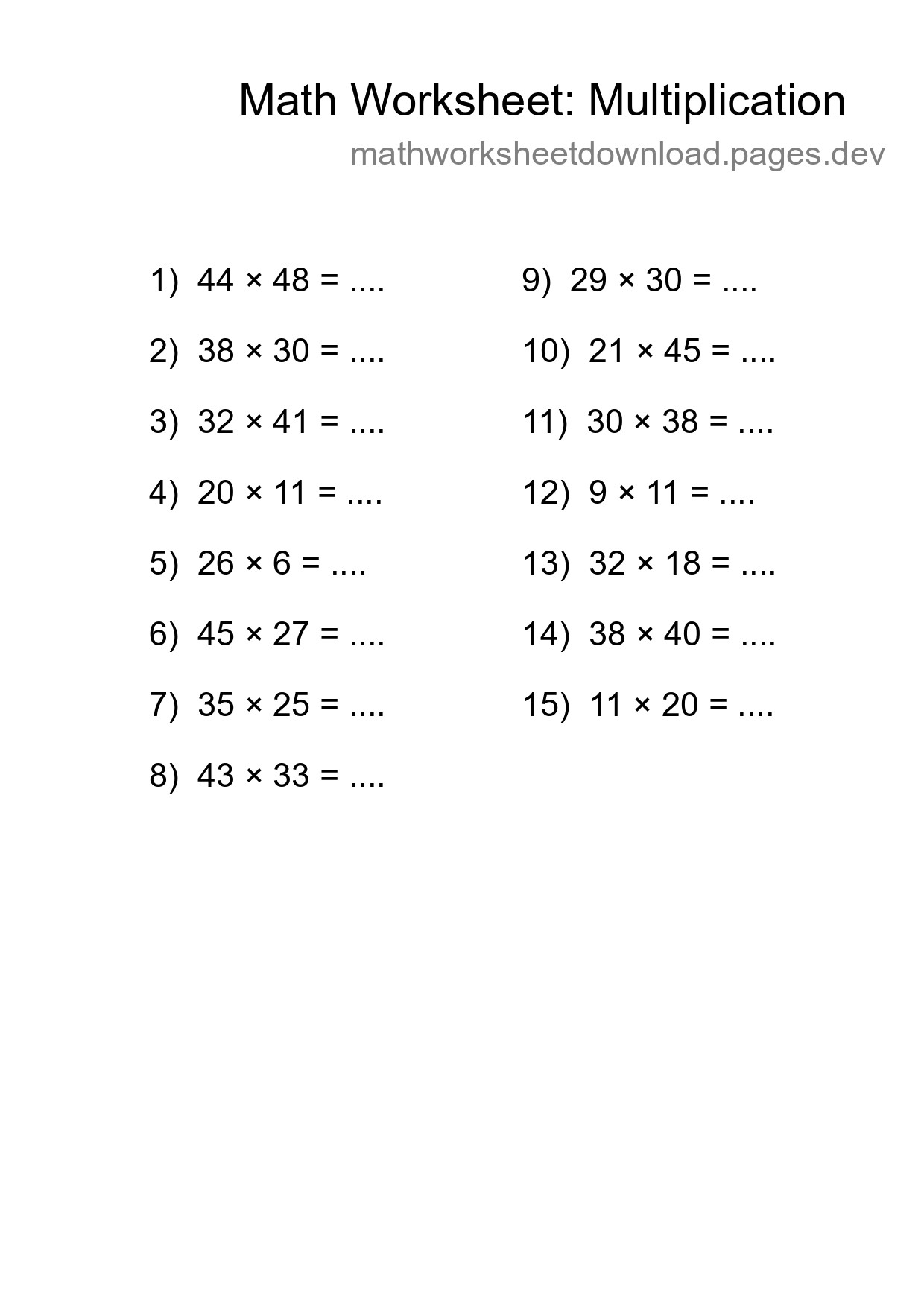 Printable Free 15 Multiplication Math Worksheet For Grade 2 - Part 187