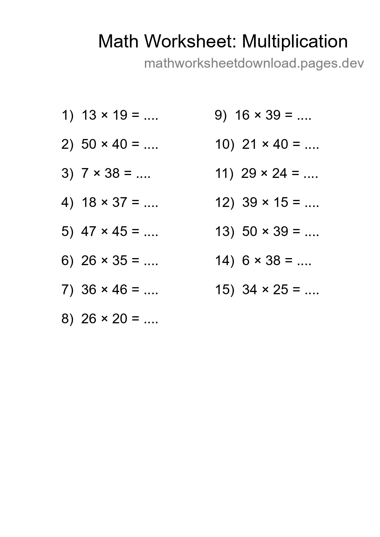 Printable Free 15 Multiplication Math Worksheet For Grade 2 - Part 7