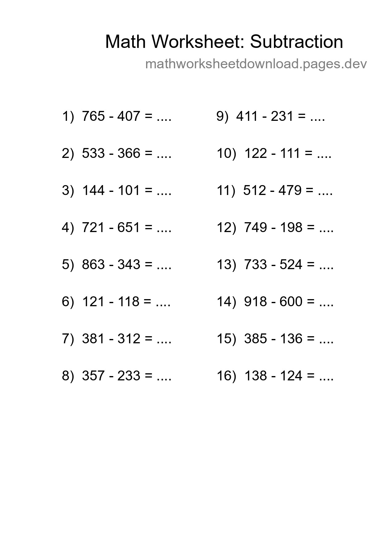 Printable Free 16 Subtraction Math Worksheet For Grade 5 - Part 248