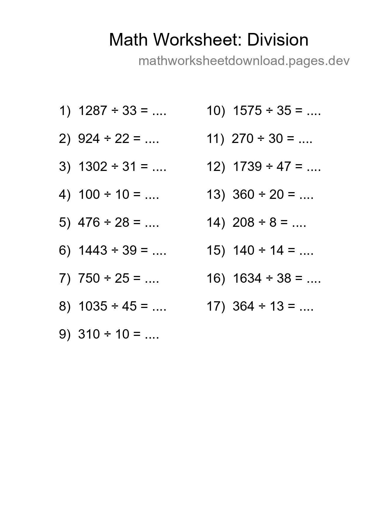 Printable Free 17 Division Math Worksheet For Grade 2 - Part 74