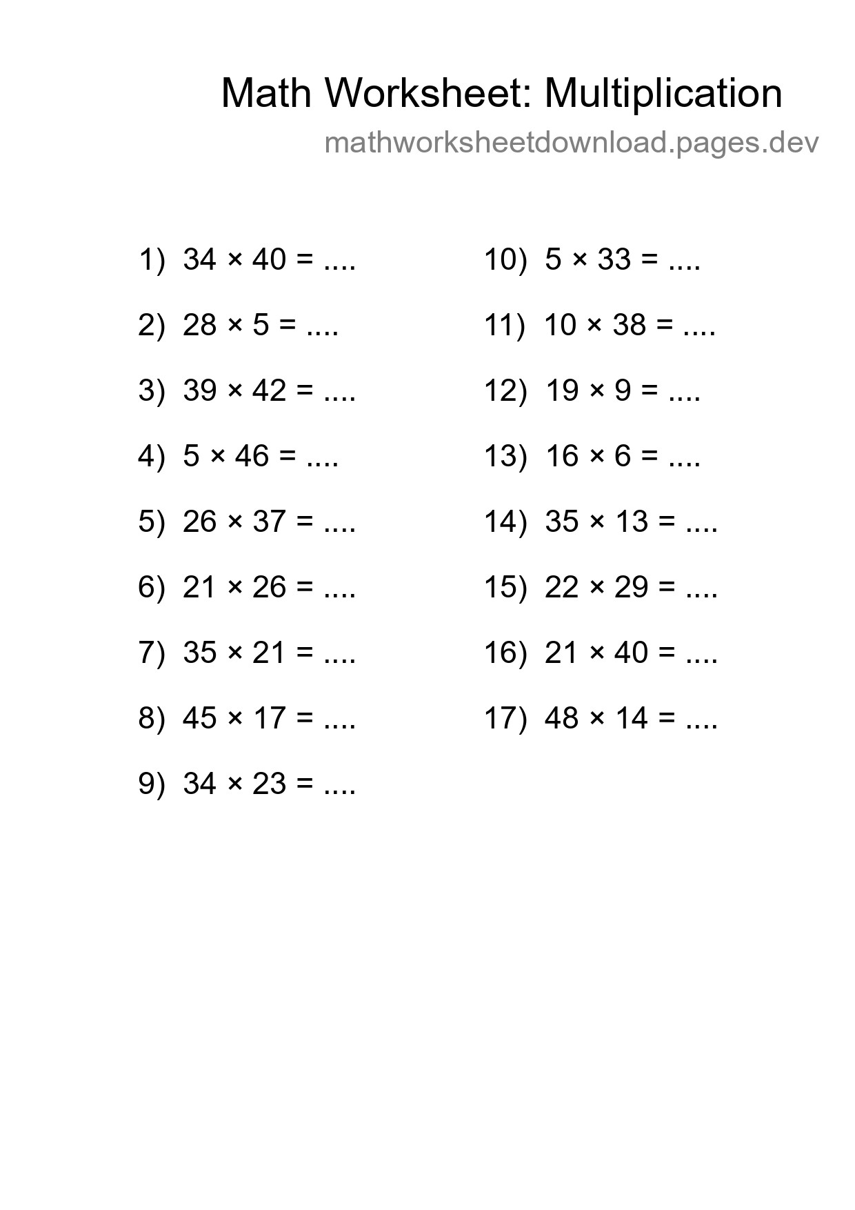 Printable Free 17 Multiplication Math Worksheet For Grade 2 - Part 127