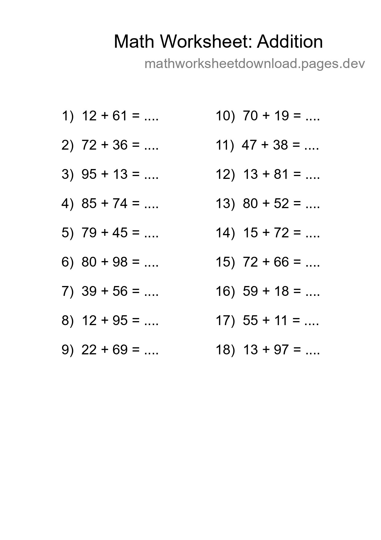 Printable Free 18 Addition Math Worksheet For Grade 3 - Part 51
