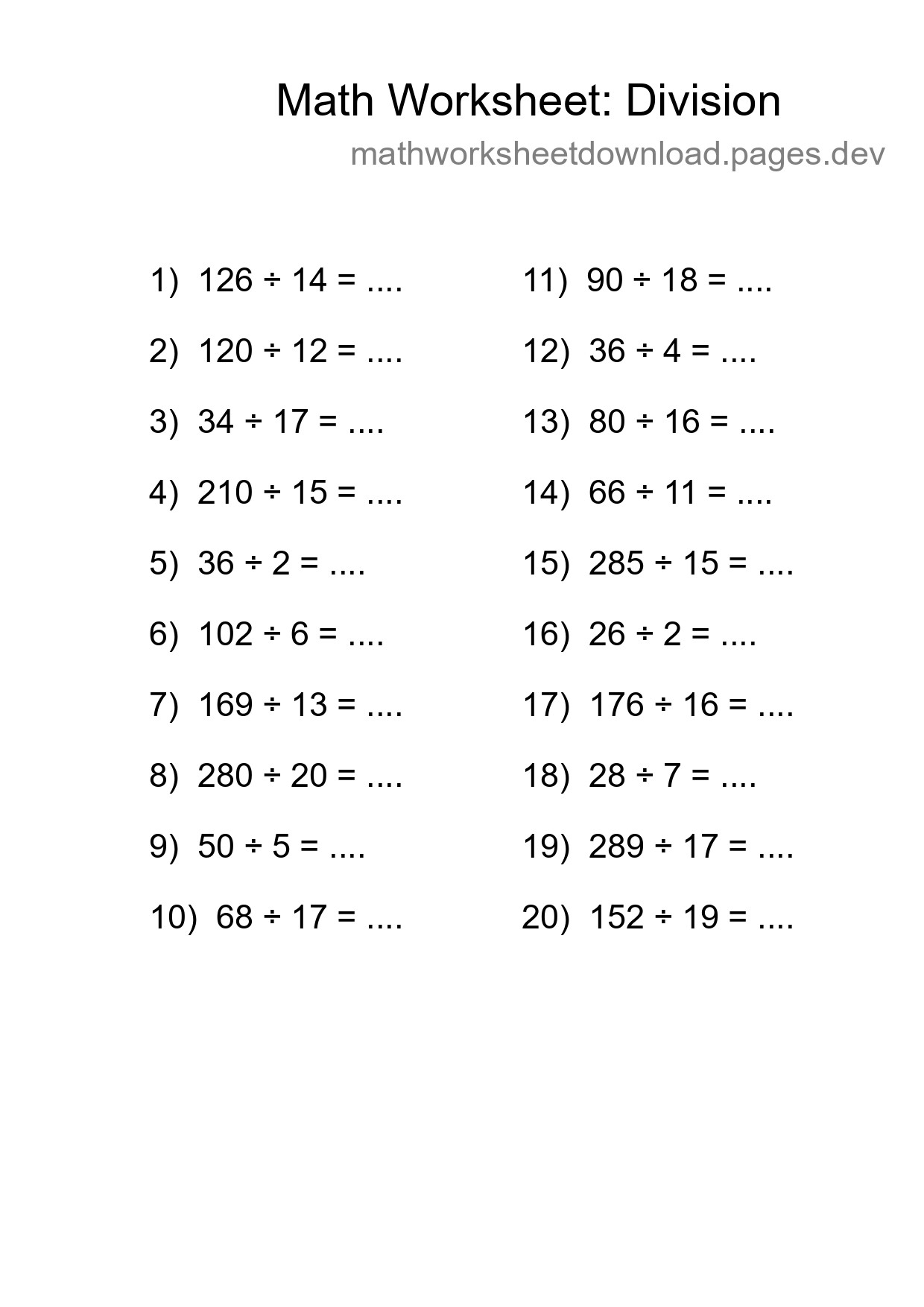 Printable Free 20 Division Math Worksheet For Grade 2 - Part 154