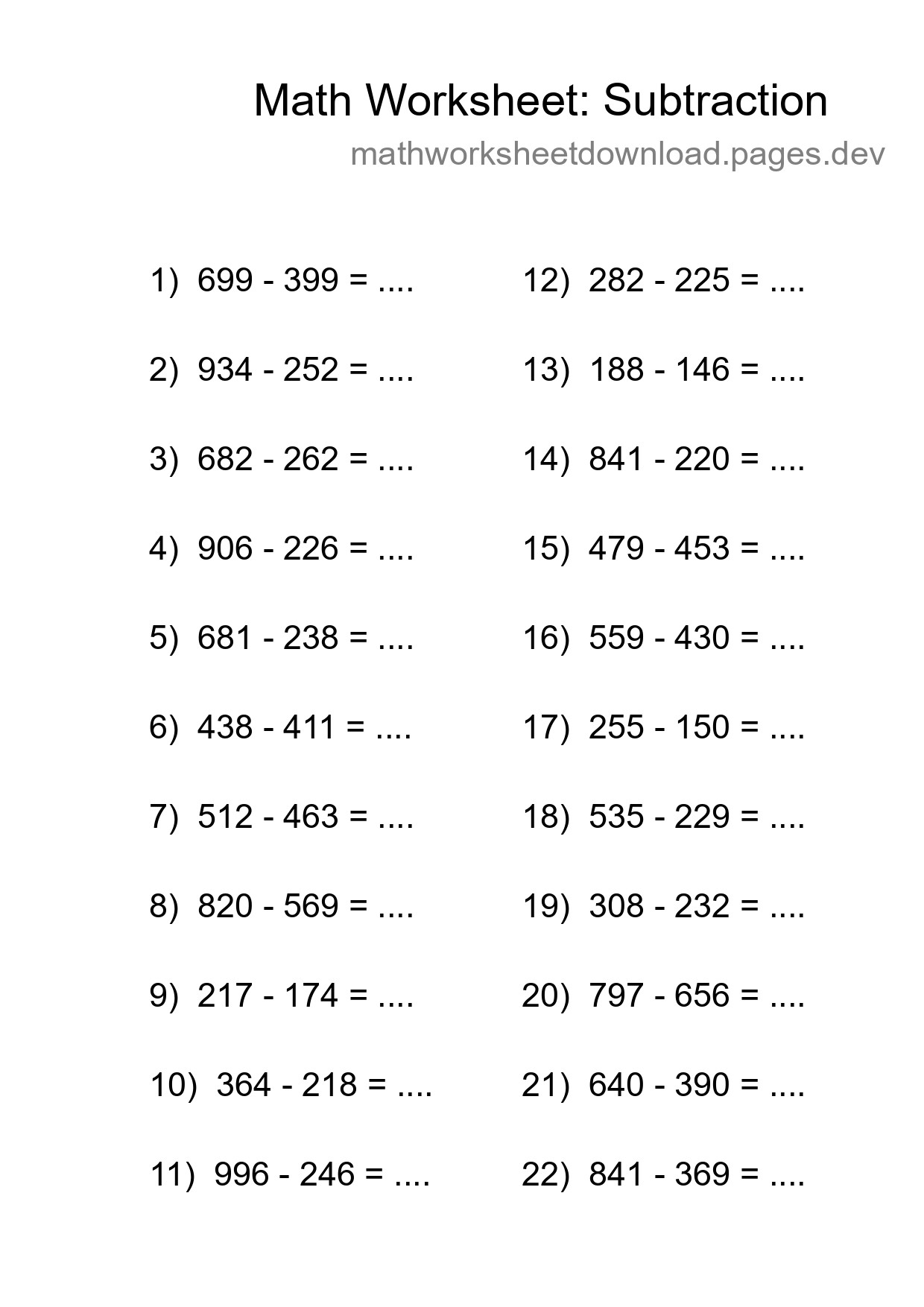 Printable Free 22 Subtraction Math Worksheet For Grade 5 - Part 238