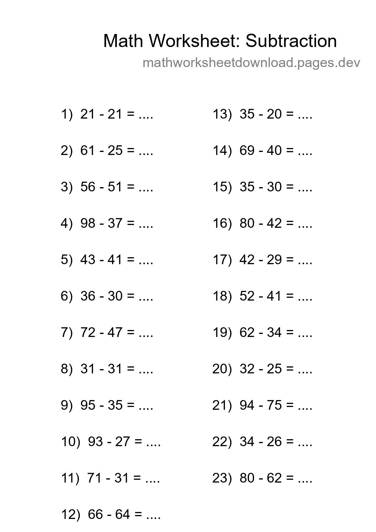 Printable Free 23 Subtraction Math Worksheet For Grade 3 - Part 298