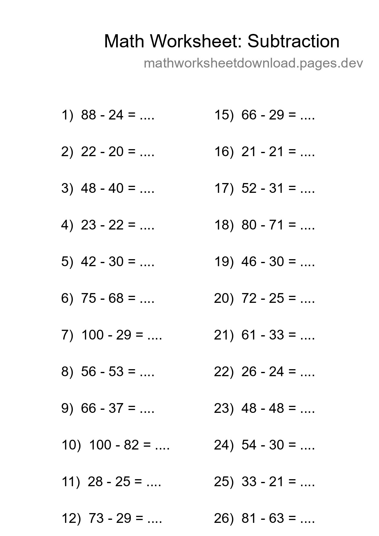 Printable Free 27 Subtraction Math Worksheet For Grade 3 - Part 58
