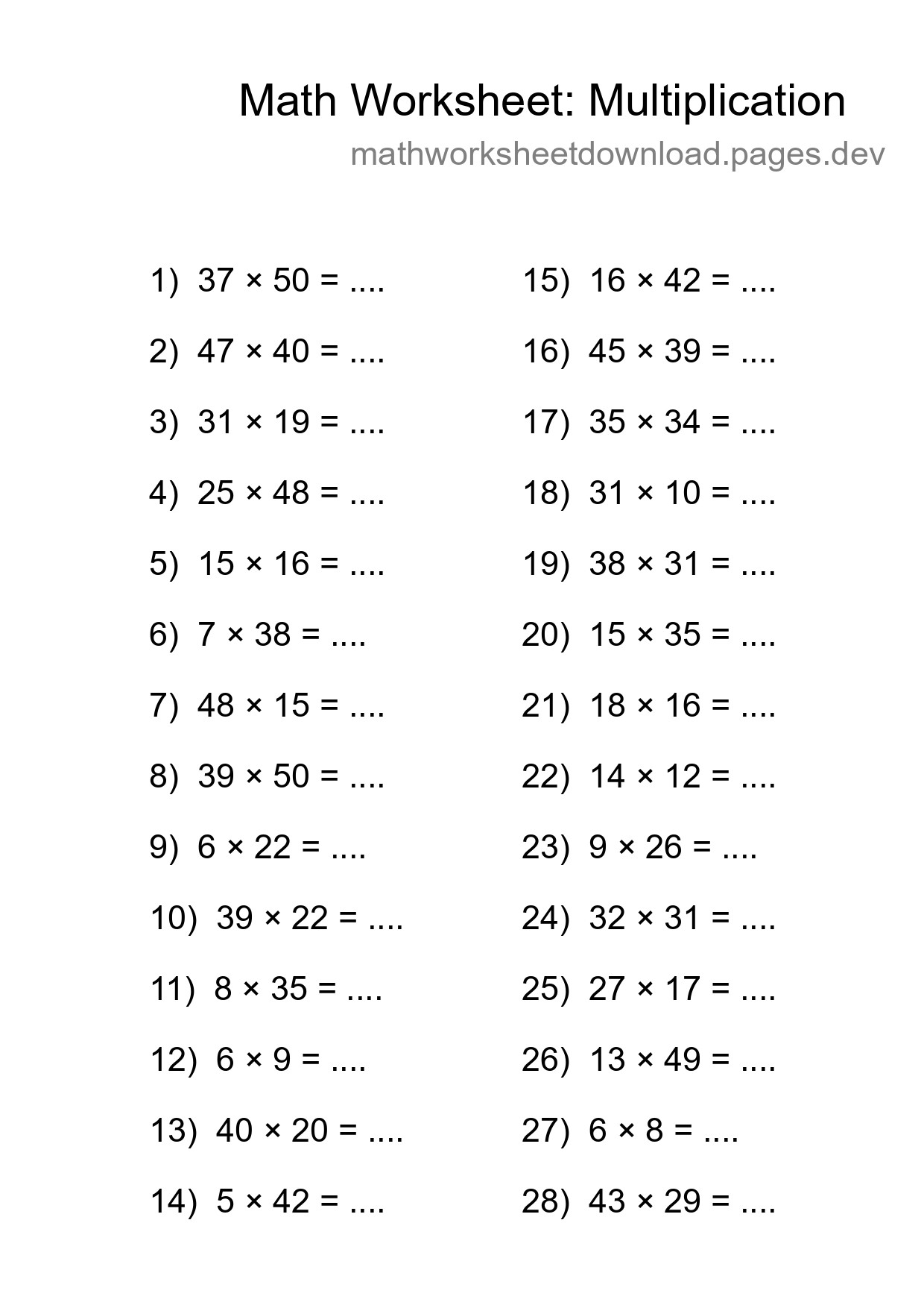 Printable Free 28 Multiplication Math Worksheet For Grade 2 - Part 137
